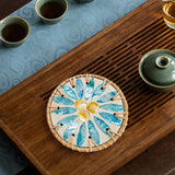 Maxbell Rattan Coaster Boho Placemat Pad for Party Supplies Centerpiece Housewarming Blue