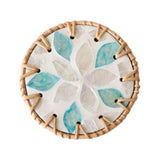 Maxbell Rattan Coaster Boho Placemat Pad for Party Supplies Centerpiece Housewarming Blue and White
