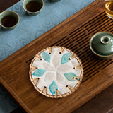 Maxbell Rattan Coaster Boho Placemat Pad for Party Supplies Centerpiece Housewarming Blue and White