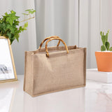 Maxbell Grocery Bag Trendy Bamboo Handle Bag for Travel Shopping Wedding Welcome Bag 32cmx10cmx23cm