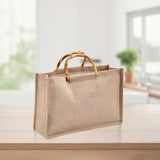 Maxbell Grocery Bag Trendy Bamboo Handle Bag for Travel Shopping Wedding Welcome Bag 32cmx10cmx23cm