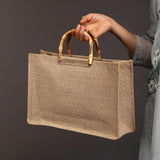 Maxbell Grocery Bag Trendy Bamboo Handle Bag for Travel Shopping Wedding Welcome Bag 32cmx10cmx23cm