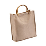 Maxbell Grocery Bag Trendy Bamboo Handle Bag for Travel Shopping Wedding Welcome Bag 32cmx10cmx23cm