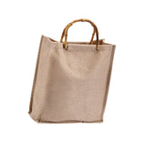 Maxbell Grocery Bag Trendy Bamboo Handle Bag for Travel Shopping Wedding Welcome Bag 32cmx10cmx23cm