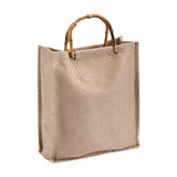 Maxbell Grocery Bag Trendy Bamboo Handle Bag for Travel Shopping Wedding Welcome Bag 32cmx10cmx23cm