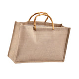 Maxbell Grocery Bag Trendy Bamboo Handle Bag for Travel Shopping Wedding Welcome Bag 32cmx10cmx23cm