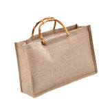 Maxbell Grocery Bag Trendy Bamboo Handle Bag for Travel Shopping Wedding Welcome Bag 32cmx10cmx23cm