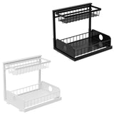 Maxbell 2 Tiers Under Sink Storage Rack Iron Cabinet Inside Pull Out for Dorm Office White