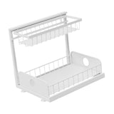 Maxbell 2 Tiers Under Sink Storage Rack Iron Cabinet Inside Pull Out for Dorm Office White