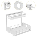 Maxbell 2 Tiers Under Sink Storage Rack Iron Cabinet Inside Pull Out for Dorm Office White