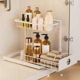 Maxbell 2 Tiers Under Sink Storage Rack Iron Cabinet Inside Pull Out for Dorm Office White