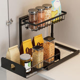 Maxbell 2 Tiers Under Sink Storage Rack Iron Cabinet Inside Pull Out for Dorm Office Black