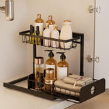 Maxbell 2 Tiers Under Sink Storage Rack Iron Cabinet Inside Pull Out for Dorm Office Black