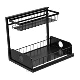 Maxbell 2 Tiers Under Sink Storage Rack Iron Cabinet Inside Pull Out for Dorm Office Black