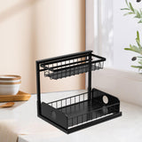 Maxbell 2 Tiers Under Sink Storage Rack Iron Cabinet Inside Pull Out for Dorm Office Black