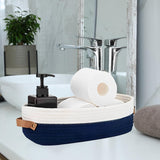 Maxbell Cotton Rope Woven Basket Bathroom Organizer Bin for Living Room Home Cabinet Blue and White