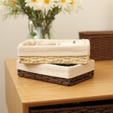 Maxbell Woven Basket Modern Rectangular Organizer Bin for Fruits Appetizer Breakfast Beige L