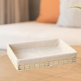 Maxbell Woven Basket Modern Rectangular Organizer Bin for Fruits Appetizer Breakfast Beige L