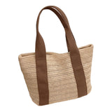 Handwoven Tote Bag Lightweight Work Dating Ladies Beach Travel Women Handbag Brown