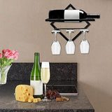 Maxbell Wall Mount Bottle Rack Metal Bottle Holder Stand for Apartment Household Bar Black with Cup Rack
