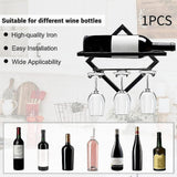 Maxbell Wall Mount Bottle Rack Metal Bottle Holder Stand for Apartment Household Bar Black with Cup Rack