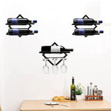 Maxbell Wall Mount Bottle Rack Metal Bottle Holder Stand for Apartment Household Bar Black with Cup Rack