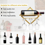 Maxbell Wall Mount Bottle Rack Metal Bottle Holder Stand for Apartment Household Bar Gold with Cup Rack