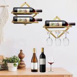 Maxbell Wall Mount Bottle Rack Metal Bottle Holder Stand for Apartment Household Bar Gold with Cup Rack