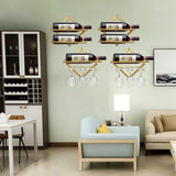Maxbell Wall Mount Bottle Rack Metal Bottle Holder Stand for Apartment Household Bar Gold with Cup Rack