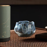 Maxbell 150ml Lotus Shaped Artwork Ceramic Master Cup for Dining Room Office Desktop Blue
