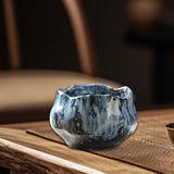 Maxbell 150ml Lotus Shaped Artwork Ceramic Master Cup for Dining Room Office Desktop Blue
