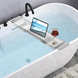 Maxbell Bathtub Tray Basket Retractable Bathtub Storage Rack for Candle Phone Holder Clear