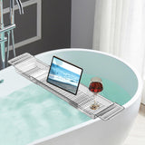 Maxbell Bathtub Tray Basket Retractable Bathtub Storage Rack for Candle Phone Holder Clear