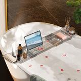 Maxbell Bathtub Tray Basket Retractable Bathtub Storage Rack for Candle Phone Holder Gray