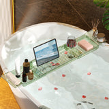 Maxbell Bathtub Tray Basket Retractable Bathtub Storage Rack for Candle Phone Holder Green