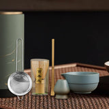 Maxbell Matcha Set Sturdy Japanese Tea Making Tools Sifter Bamboo Spoon Complete Kit Blue