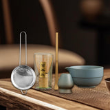 Maxbell Matcha Set Sturdy Japanese Tea Making Tools Sifter Bamboo Spoon Complete Kit Blue