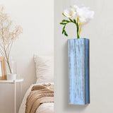 Maxbell Wood Wall Planter for Indoor Plants Artificial Flower Plants Wooden Vase Blue
