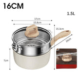 Maxbell Milk Pan Anti Scale Handle Cookware Infant Breakfast Pot for Apartment Kitchen 16cm With Steamer