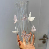 Maxbell 3D Butterfly Vase Jar Handcraft Home Decor Bottle for Gift Party Living Room Pink and White