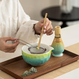 Maxbell 5Pcs Matcha Set Handmade Utensils Chinese Traditional Matcha Bowl with Spout Blue