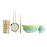 Maxbell 5Pcs Matcha Set Handmade Utensils Chinese Traditional Matcha Bowl with Spout Blue