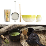 Maxbell 5Pcs Matcha Set Handmade Utensils Chinese Traditional Matcha Bowl with Spout Yellow