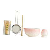 Maxbell 5Pcs Matcha Set Handmade Utensils Chinese Traditional Matcha Bowl with Spout Pink