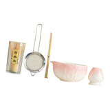Maxbell 5Pcs Matcha Set Handmade Utensils Chinese Traditional Matcha Bowl with Spout Pink