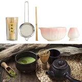 Maxbell 5Pcs Matcha Set Handmade Utensils Chinese Traditional Matcha Bowl with Spout Pink