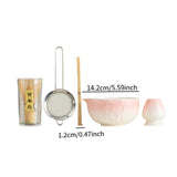 Maxbell 5Pcs Matcha Set Handmade Utensils Chinese Traditional Matcha Bowl with Spout Pink