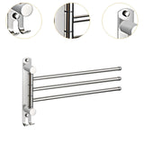 Maxbell 180Degree Swivel Towel Bar Shower Washroom Home Decor Towel Rack Wall Mount 3 Arms 34.5x21cm