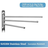 Maxbell 180Degree Swivel Towel Bar Shower Washroom Home Decor Towel Rack Wall Mount 3 Arms 34.5x21cm