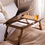 Maxbell Folding Table Rectanglar Laptop Lap Table for Bedroom Small Space and Living Room Brown Small